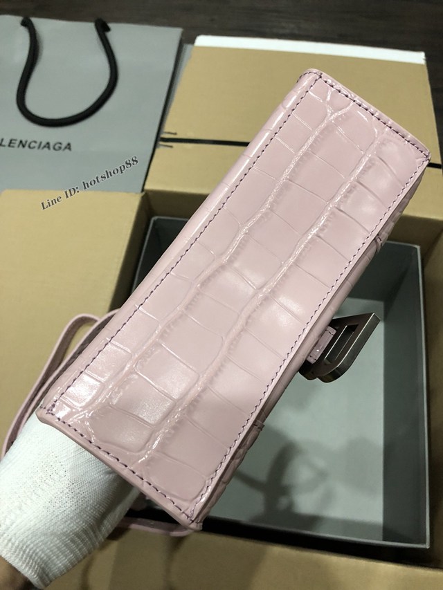 Balenciaga專櫃爆款小號手提女包 巴黎世家鱷魚胭脂粉銀扣Hourglass沙漏包 fyj1633